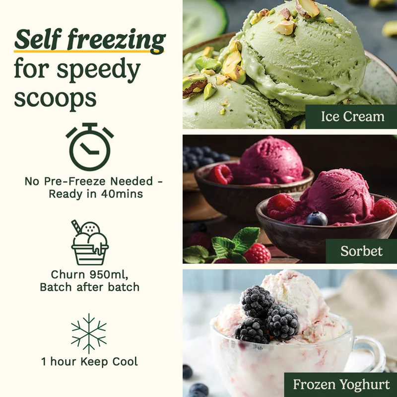 Cuisinart Freeze Ease Ice Cream Dessert Maker 950ml 46.8x29.8cm - White
