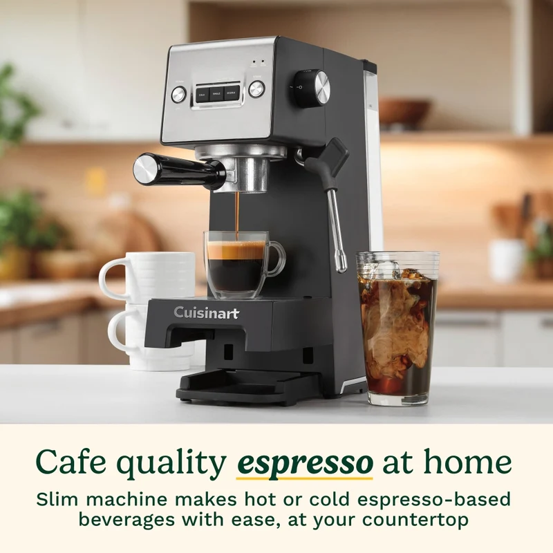 Cuisinart Slim Espresso Coffee Machine 15 Bars Pressure Steam Wand 1.5L Tank