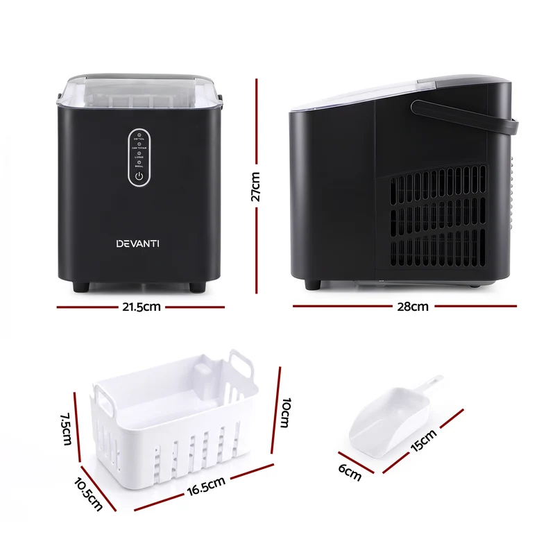 Devanti Ice Maker Portable Ice Machine Countertop Bullet Cube 12KG Black