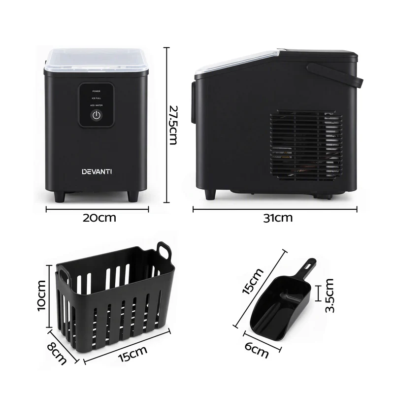 Devanti Ice Maker 11-12kg Portable Bullet Cube Machine Black