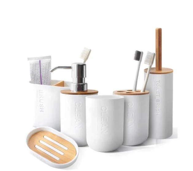 Furper Bamboo Bathroom Accessories Toothbrush Holder Soap Dispenser Toilet Brush Bathroom Set