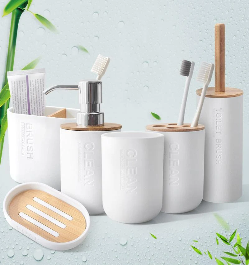 Furper Bamboo Bathroom Accessories Toothbrush Holder Soap Dispenser Toilet Brush Bathroom Set