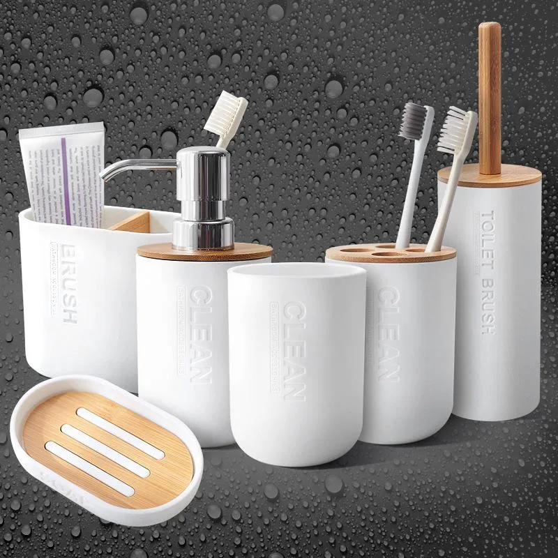 Furper Bamboo Bathroom Accessories Toothbrush Holder Soap Dispenser Toilet Brush Bathroom Set