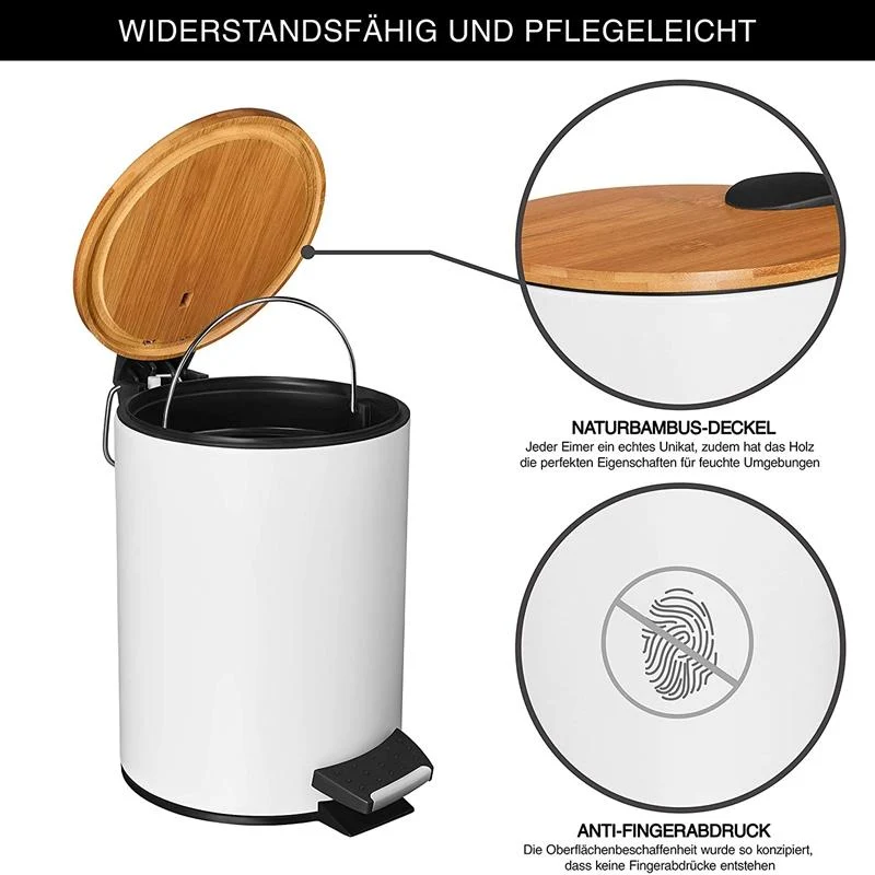 Furper Trash Bin With Inner Container & Bamboo Wooden lid