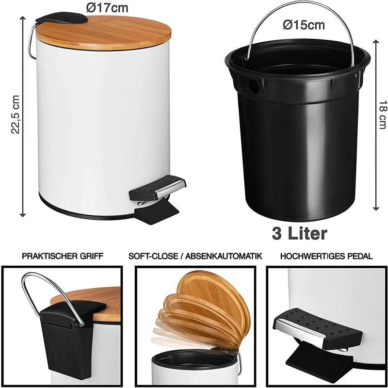 Furper Trash Bin With Inner Container & Bamboo Wooden lid