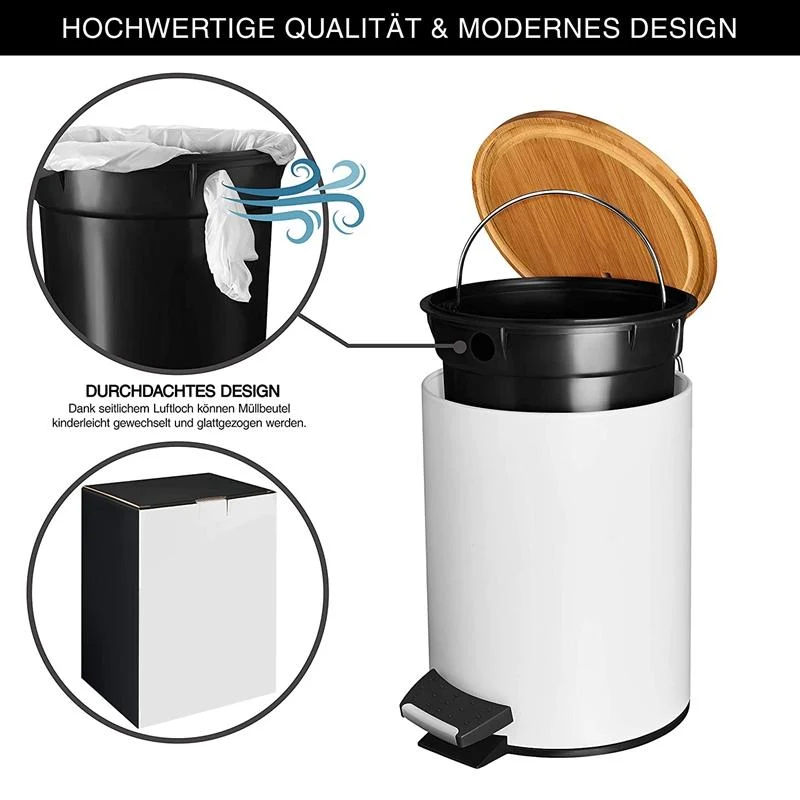 Furper Trash Bin With Inner Container & Bamboo Wooden lid
