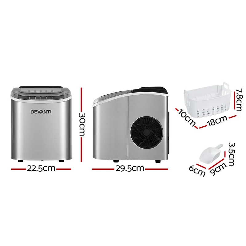 Devanti 12kg Ice Maker Machine with Self-cleaning (Silver)
