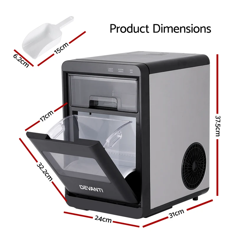 Devanti Ice Maker Machine 20kg Chewable Nugget Ice Countertop with Self Cleaning