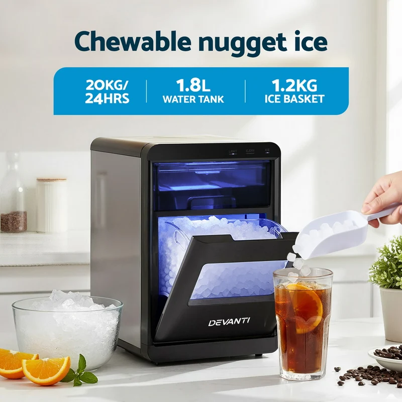 Devanti Ice Maker Machine 20kg Chewable Nugget Ice Countertop with Self Cleaning