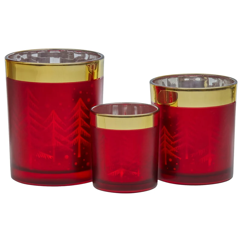 Christabelle Christmas Candle Jar Set of 3 Red and Gold Holiday Candle Holders