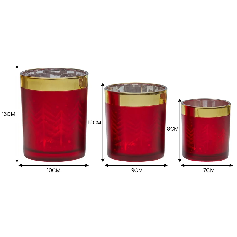 Christabelle Christmas Candle Jar Set of 3 Red and Gold Holiday Candle Holders