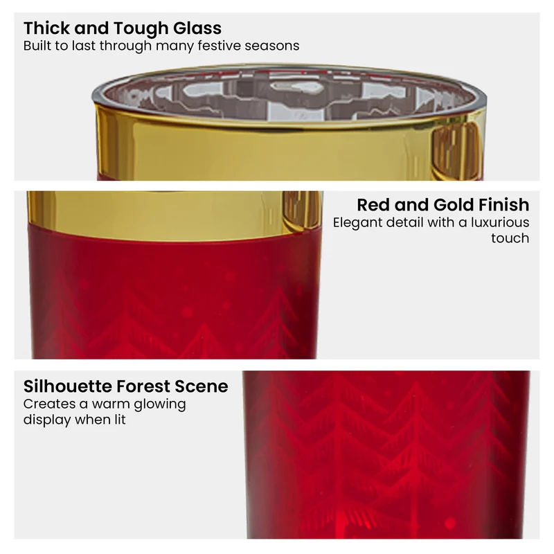 Christabelle Christmas Candle Jar Set of 3 Red and Gold Holiday Candle Holders