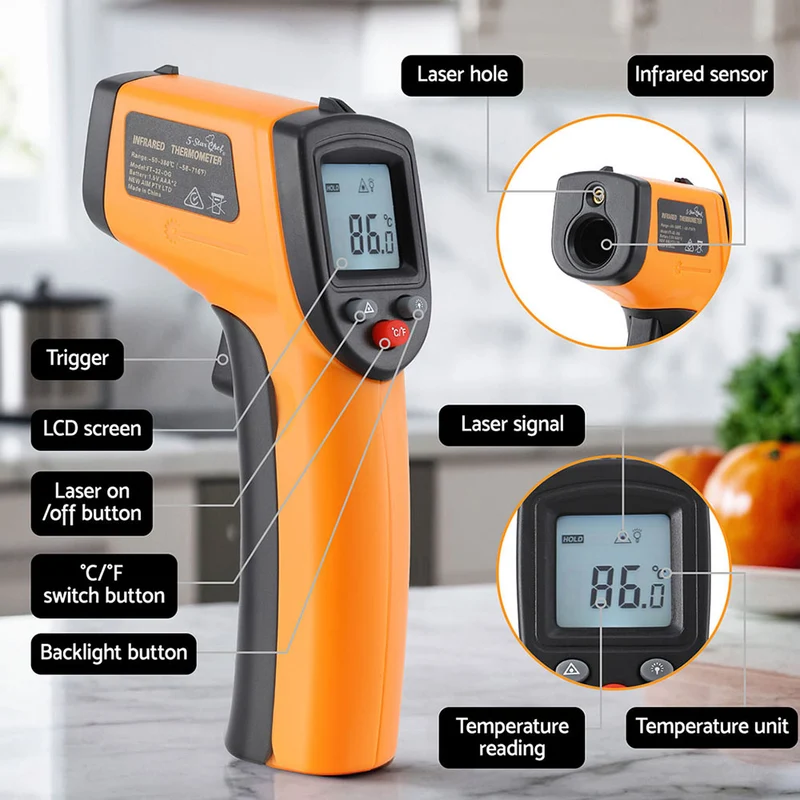 Laser Infrared Thermometer Food Digital Temperature Gun Smoker Pizza BBQ
