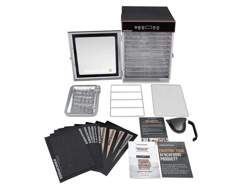 Benchfoods Food-Grade Stainless Steel Dehydrator 10 Tray Biltong Bundle 0-199hrs (Black)
