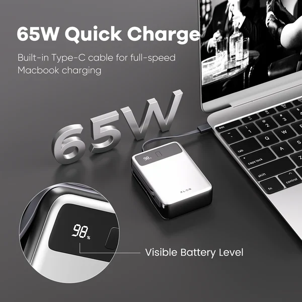 ZLOS 20000mAh Power Bank 65W With Build-in Cable