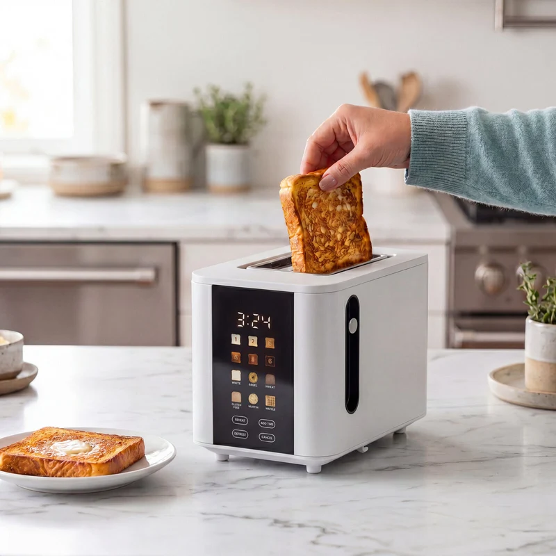 Healthy Choice 2-Slice Digital Toaster 800-950W Smart Touch Screen 6 Browning Levels Reheat & Defrost - White