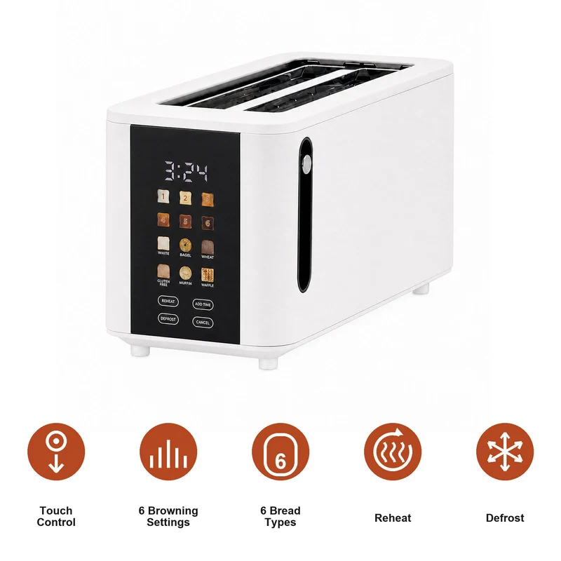 Healthy Choice 4-Slice Digital Toaster 800-950W Smart Touch Screen 6 Browning Levels – White
