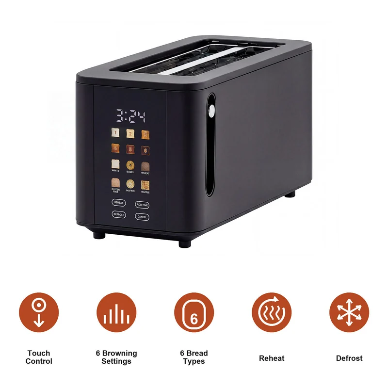 Healthy Choice 4-Slice Digital Toaster 800-950W Smart Touch Screen 6 Browning Levels – Black