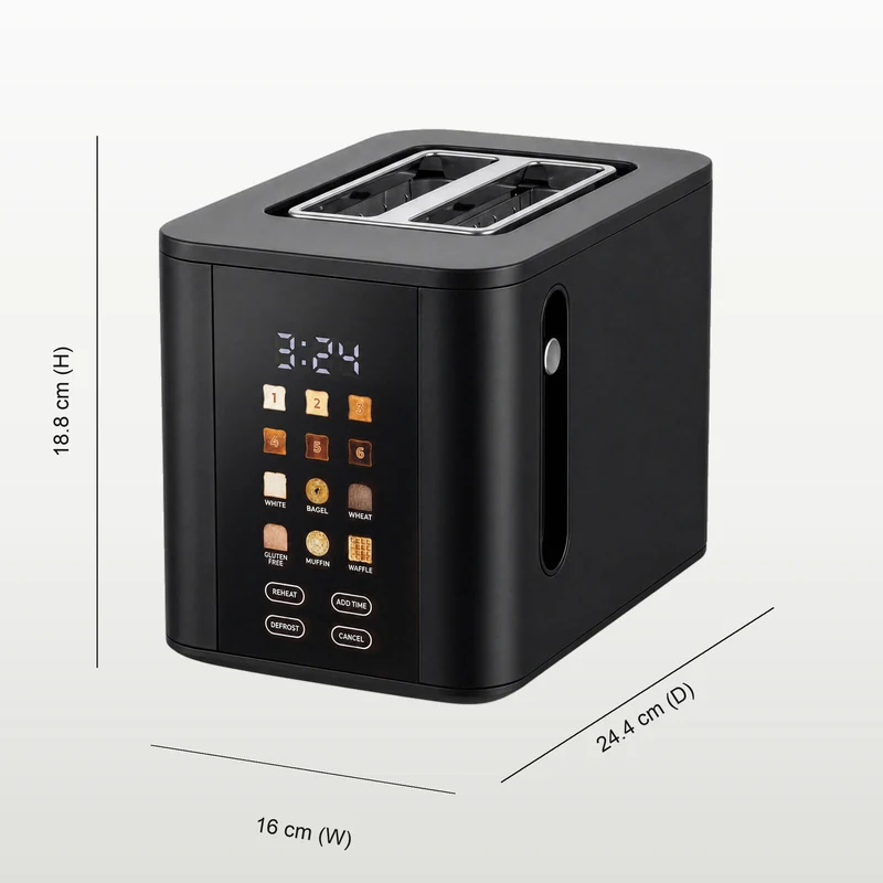 Healthy Choice 2-Slice Digital Toaster 800-950W Smart Touch Screen 6 Browning Levels Reheat & Defrost - Black