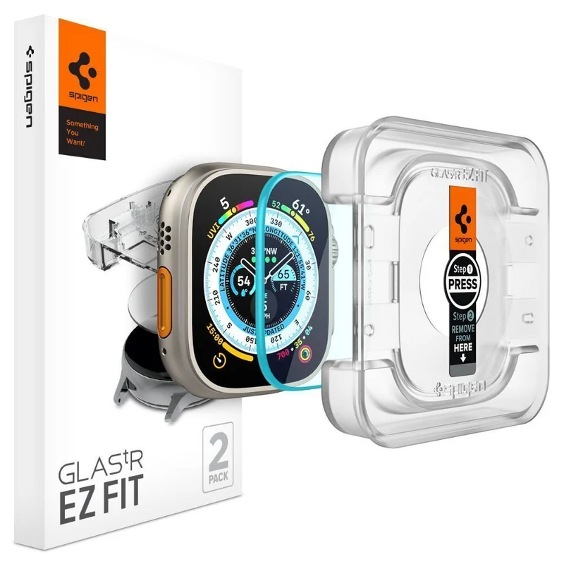 Spigen Apple Watch Ultra 4/3/2/1 49mm EZ Fit GLAS.tR Slim Glass Screen Protector 2PCS (Clear)