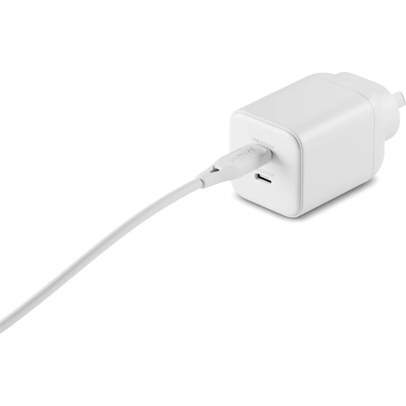Cygnett Charge & Connect 60W Dual USB-C Wall Charger with 1m C-C Cable (White)