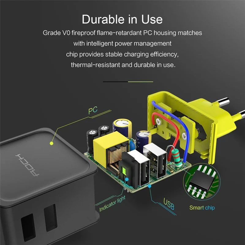 ROCK Sugar 4 USB Wall Phone Fast Charger Adapter