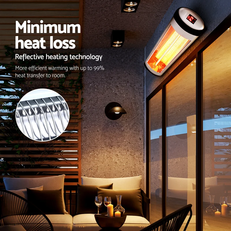 Devanti 2-Pieces Electric Radiant Strip Heater Indoor Outdoor Patio Remote Control 1500W