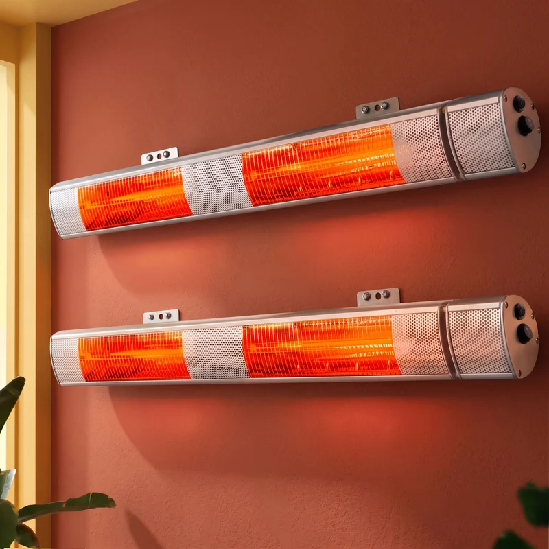 Devanti 2-Pieces Electric Strip Heater Radiant Infrared Heaters Remote Control 3000W