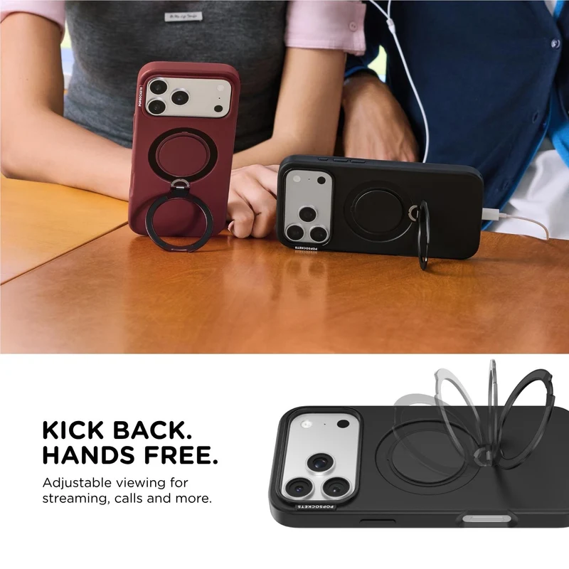 PopSockets Low-Pro MagSafe Protective Case with Built-in Grip Stand for iPhone 18 Pro (Black)