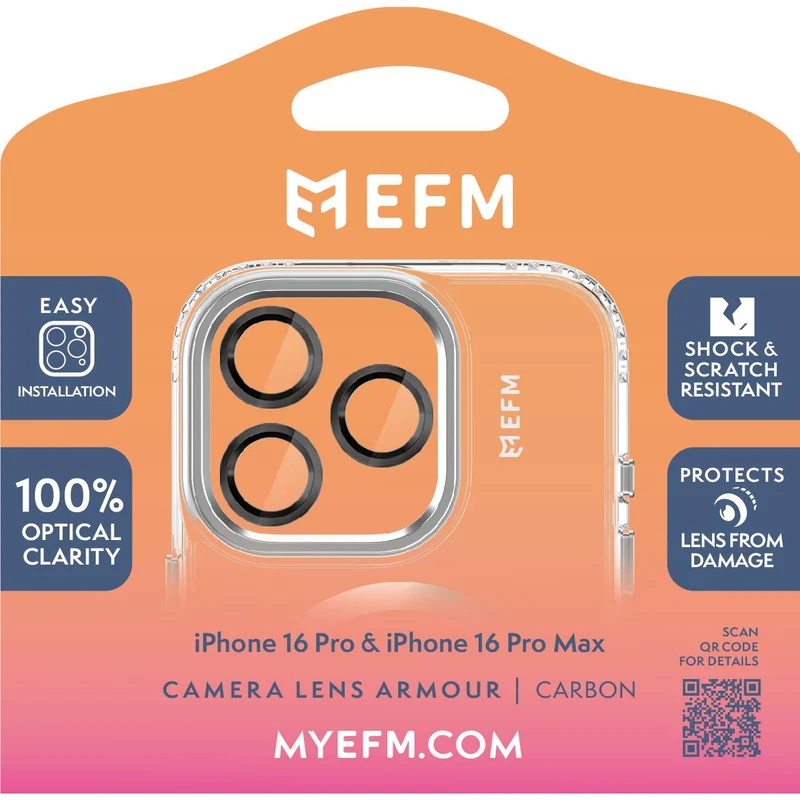 EFM Camera Lens Screen Armour for iPhone 16 Pro/16 Pro Max (Carbon)