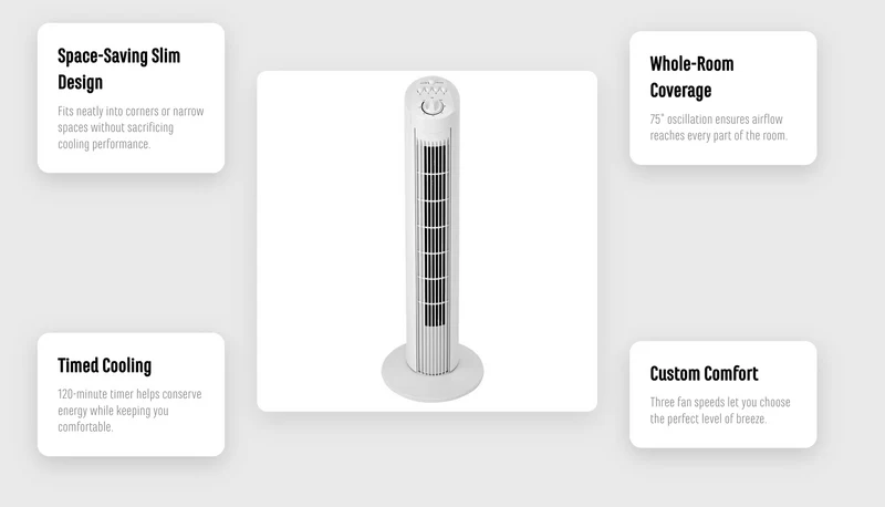 Sheffield 74cm Tower Oscillating Fan w/ 3-Speeds & Timer in White