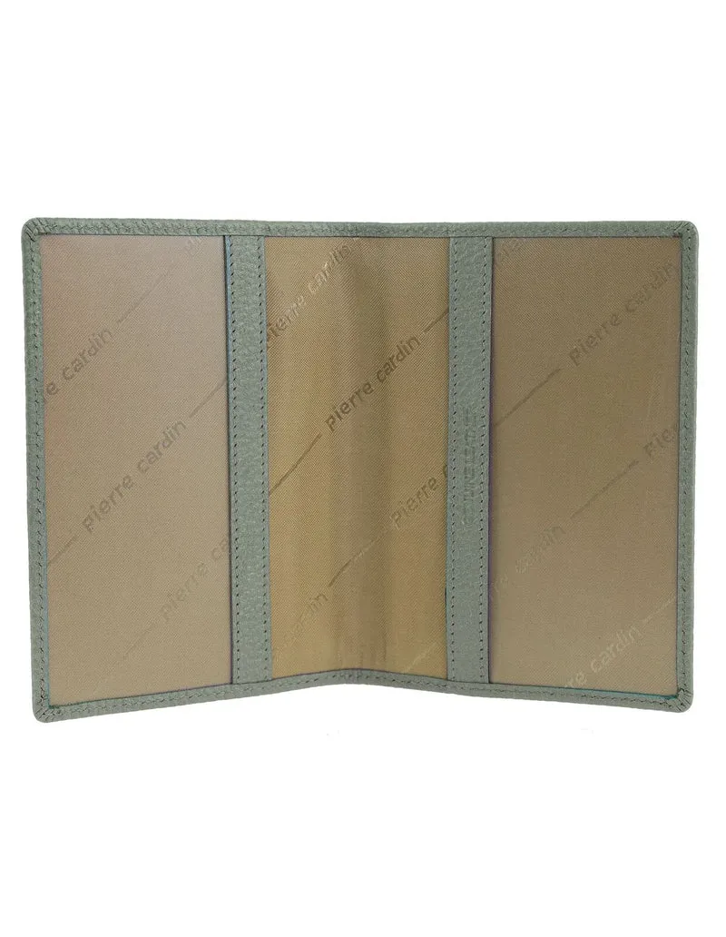 Pierre Cardin Leather Passport Travel Wallet Cover in Metallic Sage