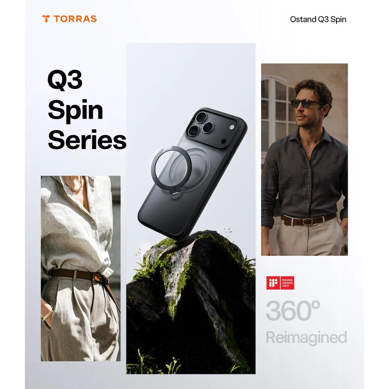 Torras Ostand Q3 Spin Case for iPhone 18 Pro Max (Black)