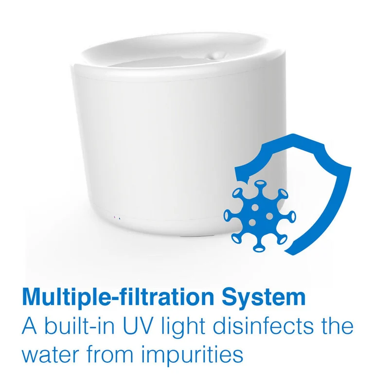 Tech4Pets 2L Smart Water Fountain w/ UV Filter Light for Pets WiFi App Support