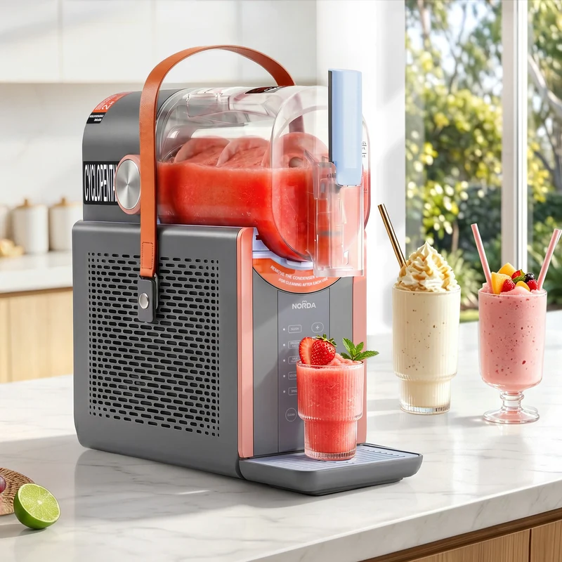 NORDA 2L Slushie Machine Frozen Drink Maker Ice Cream Maker Countertop - Grey Orange