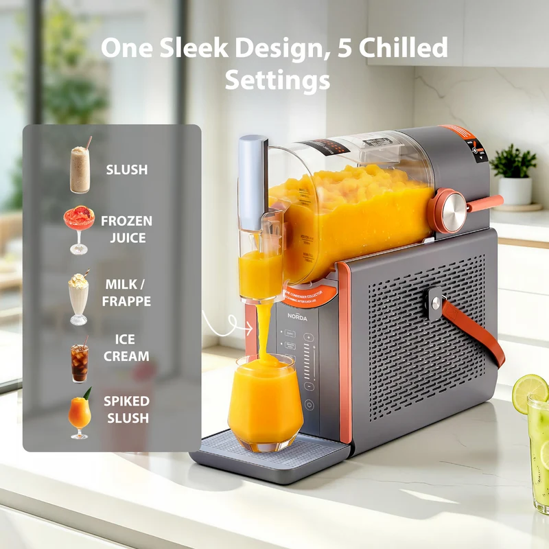 NORDA 2L Slushie Machine Frozen Drink Maker Ice Cream Maker Countertop - Grey Orange
