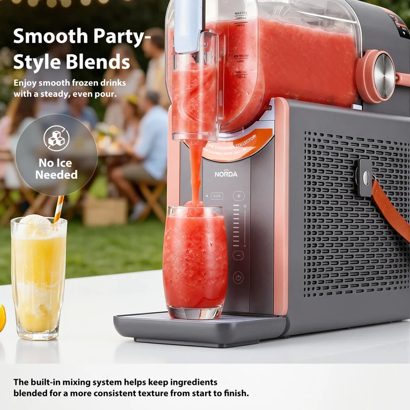 NORDA 2L Slushie Machine Frozen Drink Maker Ice Cream Maker Countertop - Grey Orange