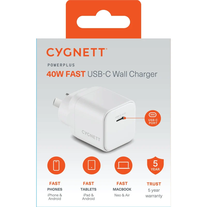 Cygnett PowerPlus 40W USB-C Wall Charger (White)