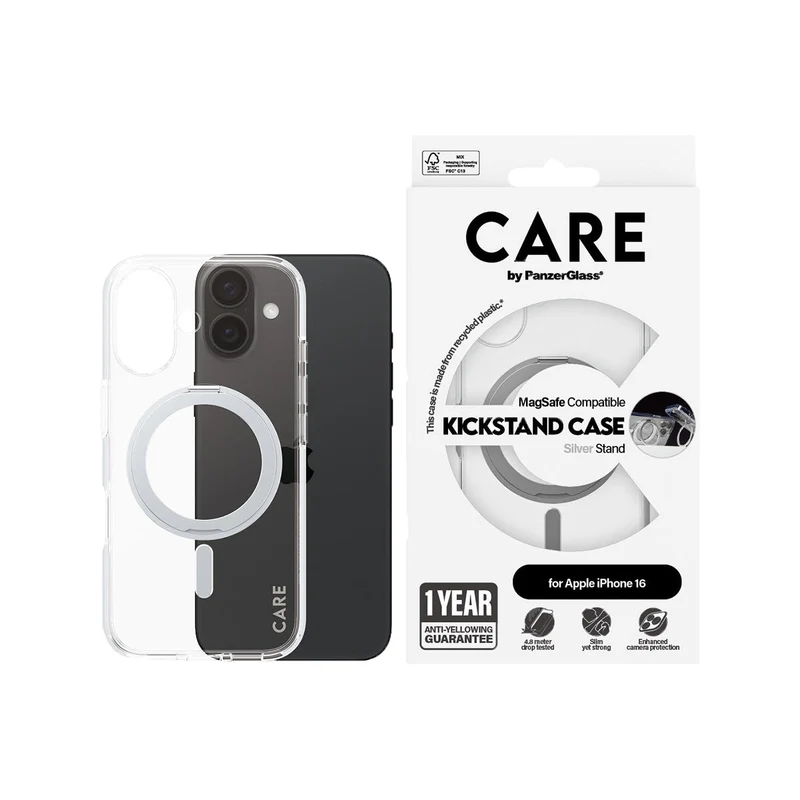 CARE by Panzer Feature MagSafe Compatible & KickStand Case for iPhone 16 - Silver