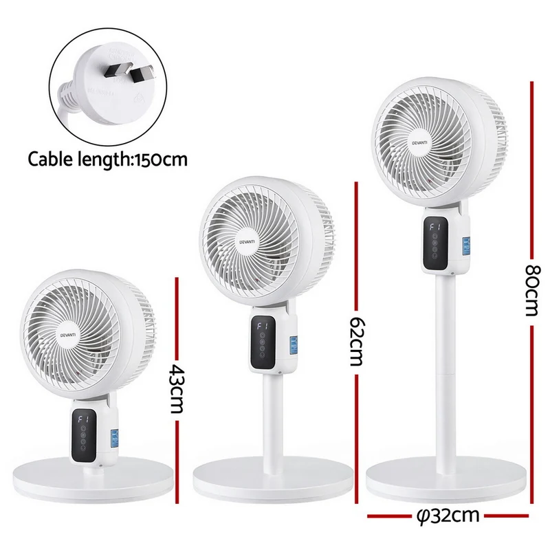 Devanti Pedestal Fan with Remote 3 Speed 12H Timer Height Adjustable Cooling Fan