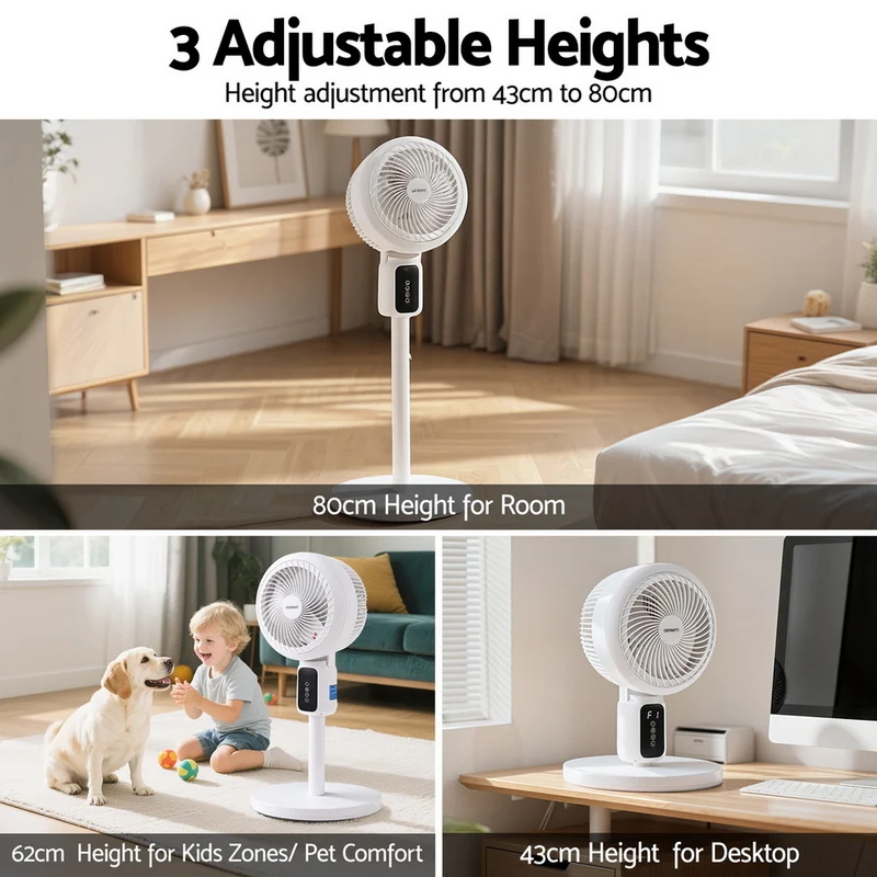Devanti Pedestal Fan with Remote 3 Speed 12H Timer Height Adjustable Cooling Fan