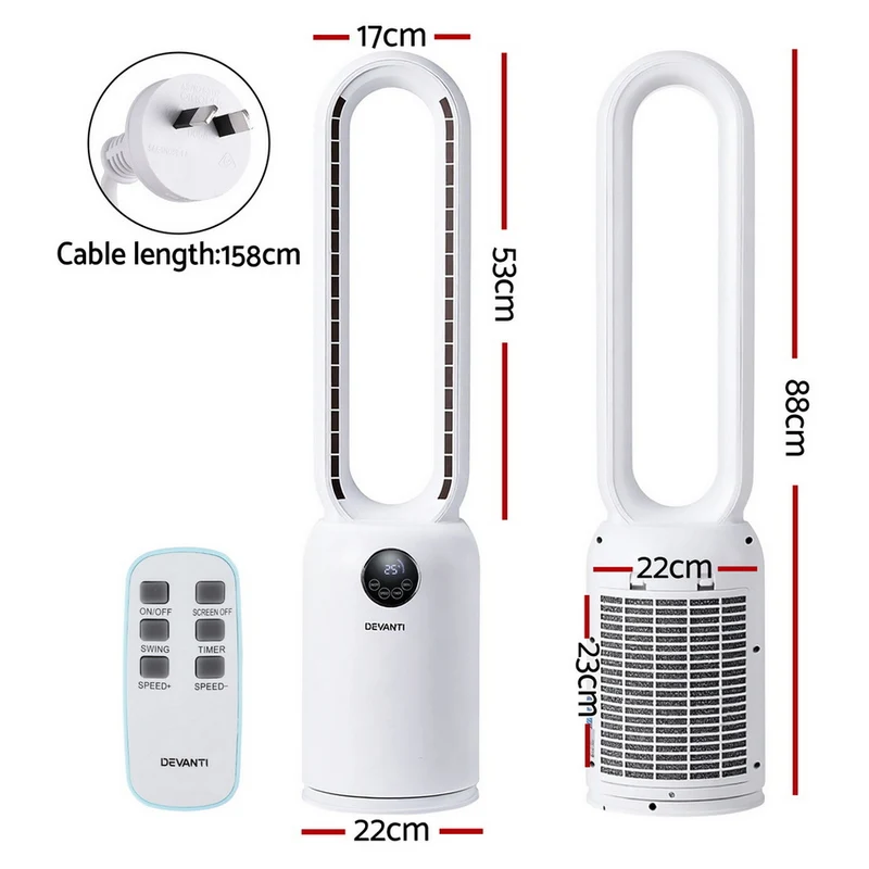 Devanti 2in1 Bladeless Fan Air Purification with Remote 88cm
