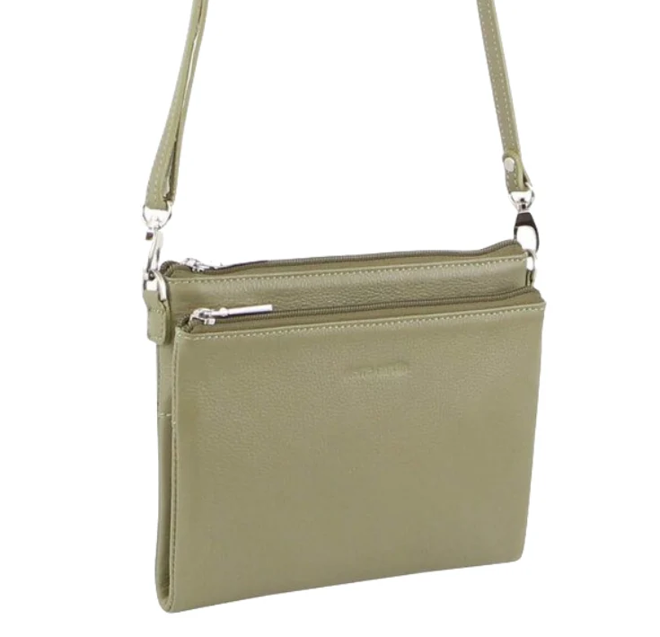 Pierre Cardin Ladies Cross Body Bag Leather Clutch Shoulder Sling Womens - Sage