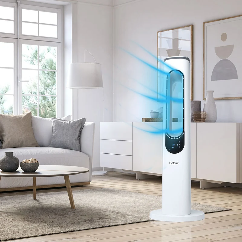 Goldair 94cm 50W Bladeless Electric Cooling Tower Fan with Remote/Mood Light - White
