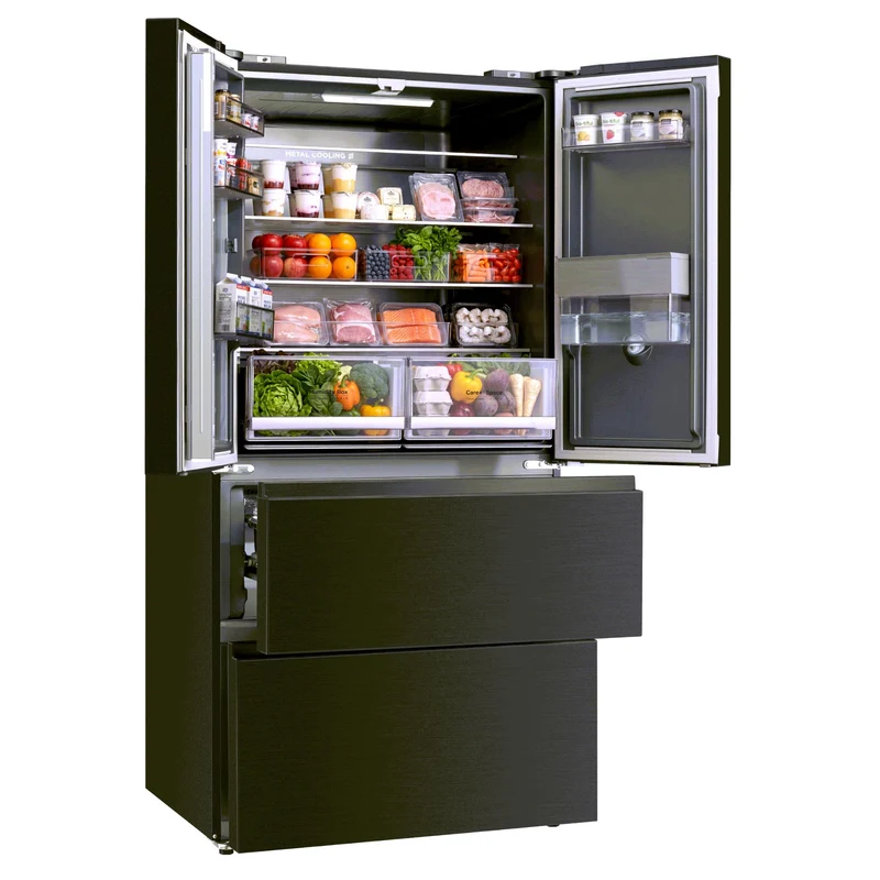 CHiQ CFD505NBSD 505L French Door Fridge (Black Steel)