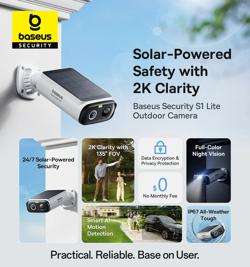 Baseus S1 Lite 2K Solar Security Camera with AI (White)
