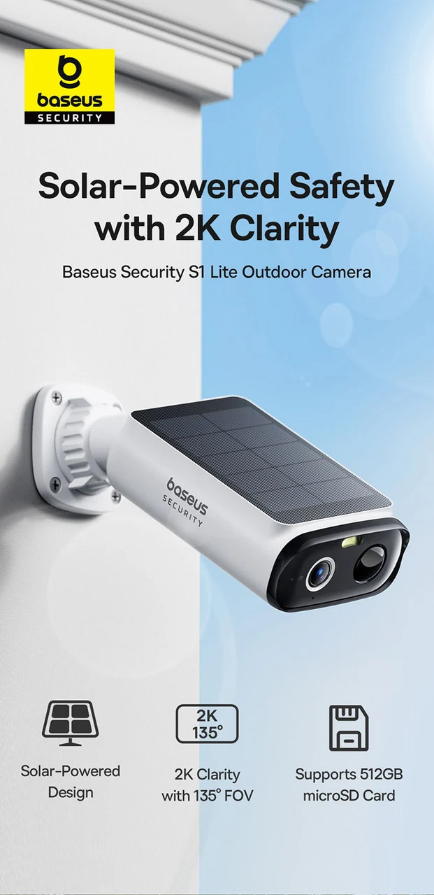 Baseus S1 Lite 2K Solar Security Camera with AI (White)