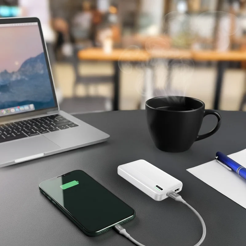 Laser Slim 5000mAh Power Bank with LED Indicator (White)