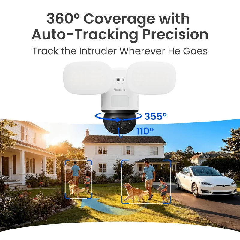 Reolink Home Hub Pro +2X TrackFlex Floodlight WiFi 4K Dual-Lens Floodlight Camera 360° PTZ 6X Hybrid Zoom