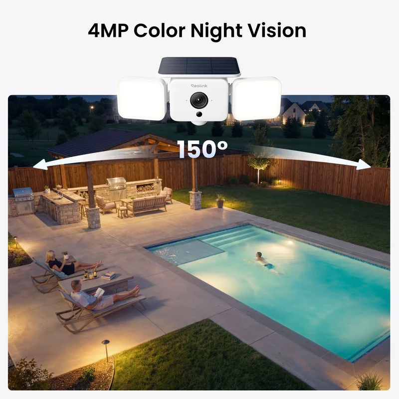 Reolink Solar Floodlight Security Cameras Wireless Outdoor 2 Cameras +Home Hub Mini Kit